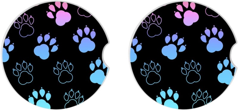 Adastrah 2 Pack Absorbent Car Coasters for Cup Holders,Ceramic Coasters with Cork Back and Finger Slot, Auto Accessories for Women & Men,2.56"(Gradient Black Dog paw Print) - Image 2